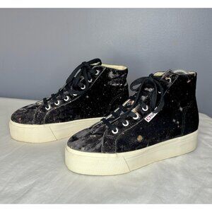 Superga Shoes Womens Size 7 Black Galaxy Print Velvet Platform High Top EU 37.5